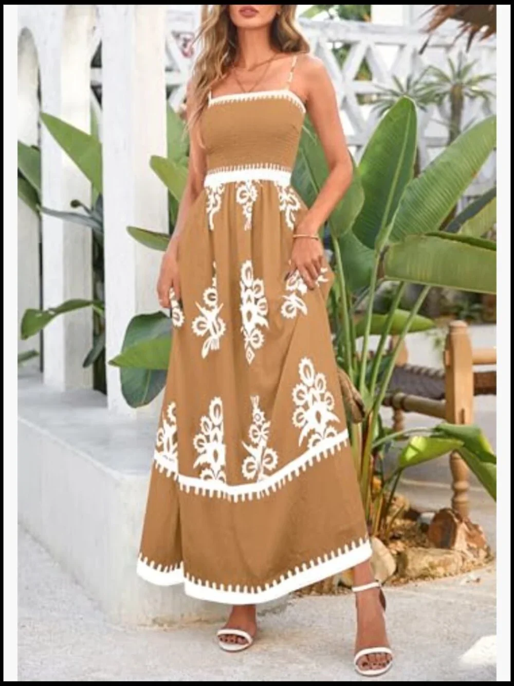 Spaghetti Strap Maxi Dress with Pockets, Smocked Bodice, Flowy A-Line - Picture 3 of 7